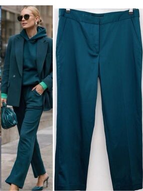 Aidan Mattox Pants Mid Rise Straight Leg Deep Teal Blue Satin Trousers Formal 12